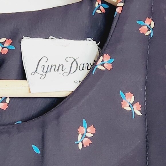 Vintage‎ 70s 80s black floral sheer 3/4 slvs pleat top midi dress M/L grunge - Picture 4 of 9